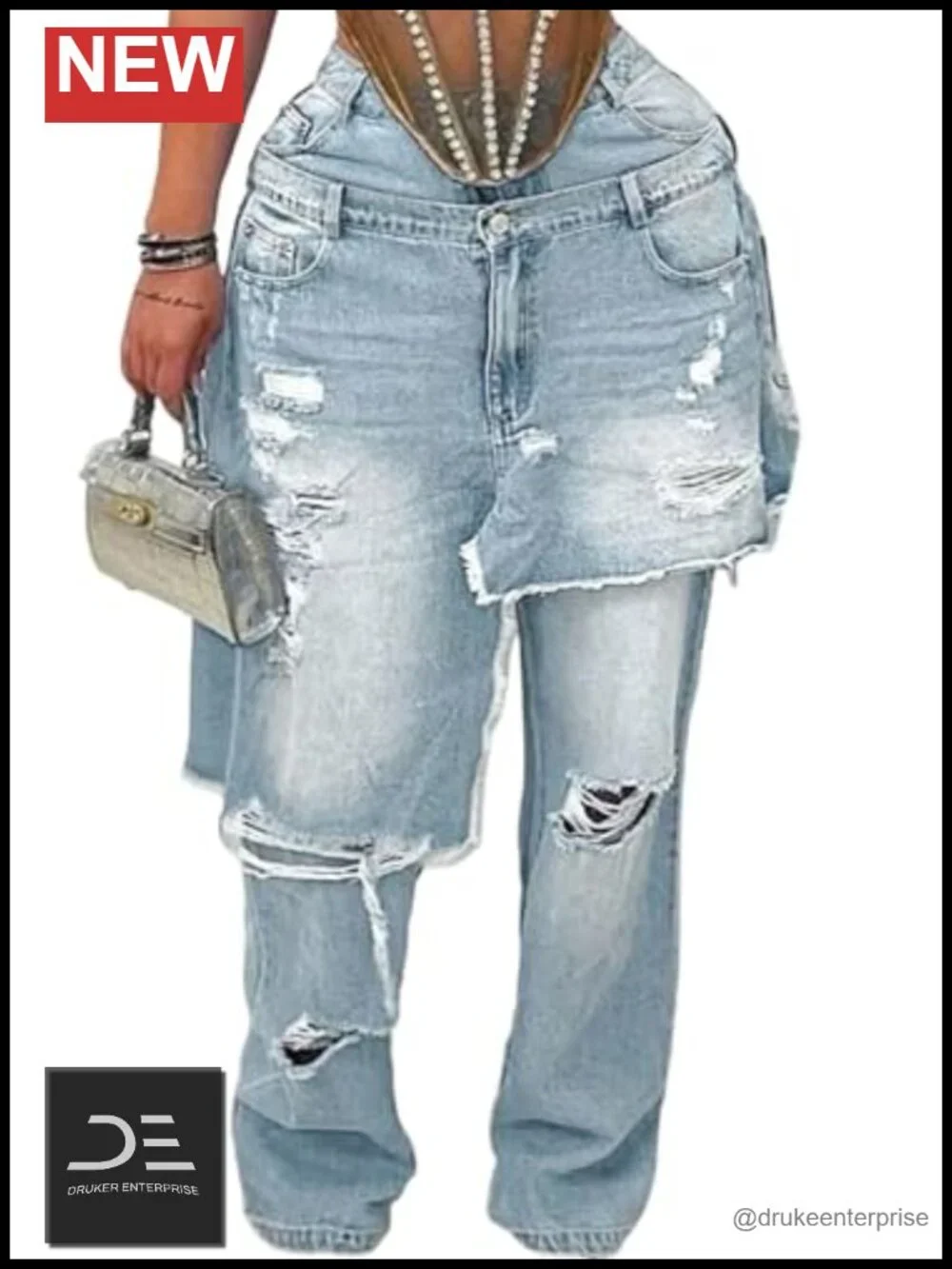 NRTHYE Womens High Waisted Ripped Wide Leg Patchwork Jeans Baggy Denim Pants